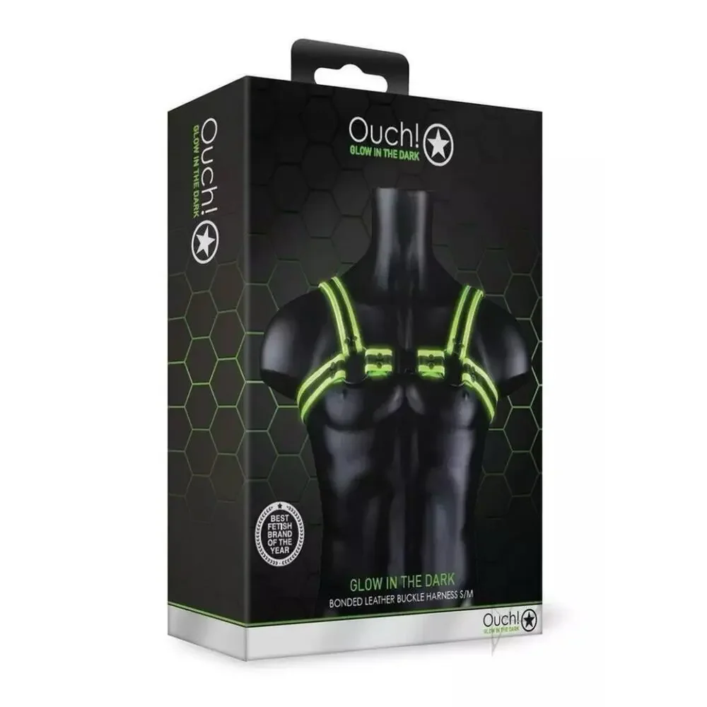 🦋B2G1🦋OUCH! Glow In The Dark NEON GREEN Bonded Leather Buckle Harness | S/M |